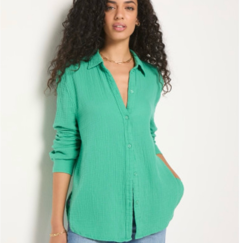 Whitecap Gauze Button Up Shirt in Green Apple NTW